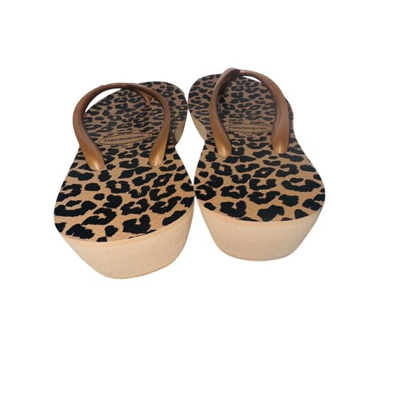 Havaianas  Leopard Print Rubber Flip Flops Platform Sandals 8  Beige & Brown - Picture 8 of 9